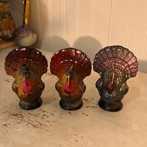 3 Vintage Gurley Thanksgiving Turkey candles